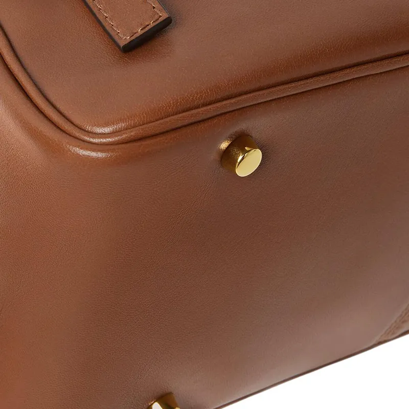 VERSACE Tag Lambskin Bowling Shoulder Bag Women's Brown-3