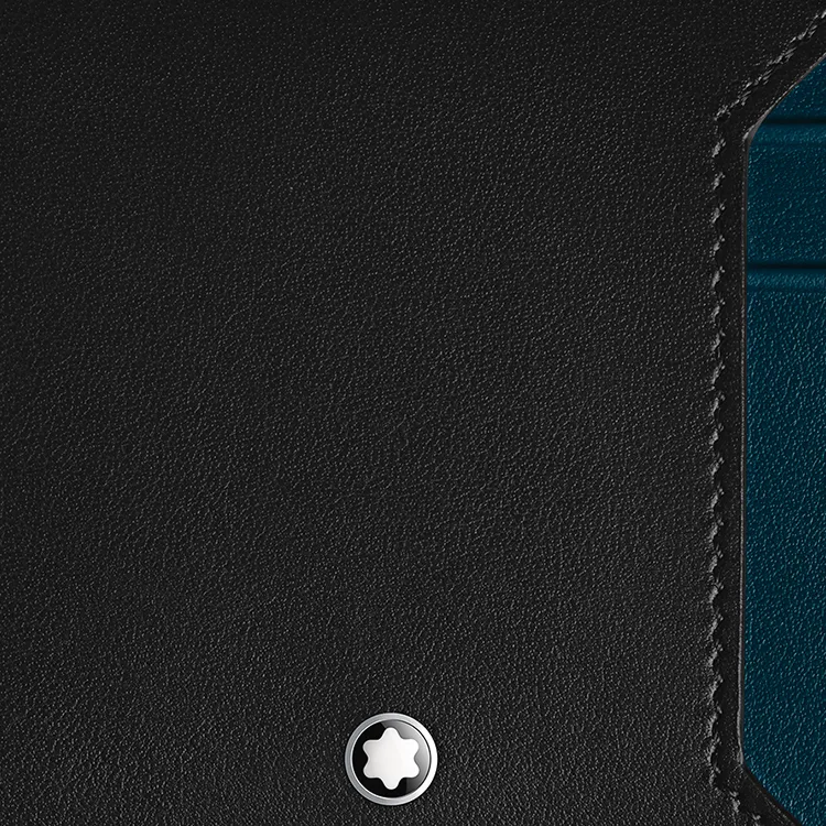 MONTBLANC Soft Leather Series Full Grain Cow Leather Wallet Men's Black & Deep Pool Blue-6