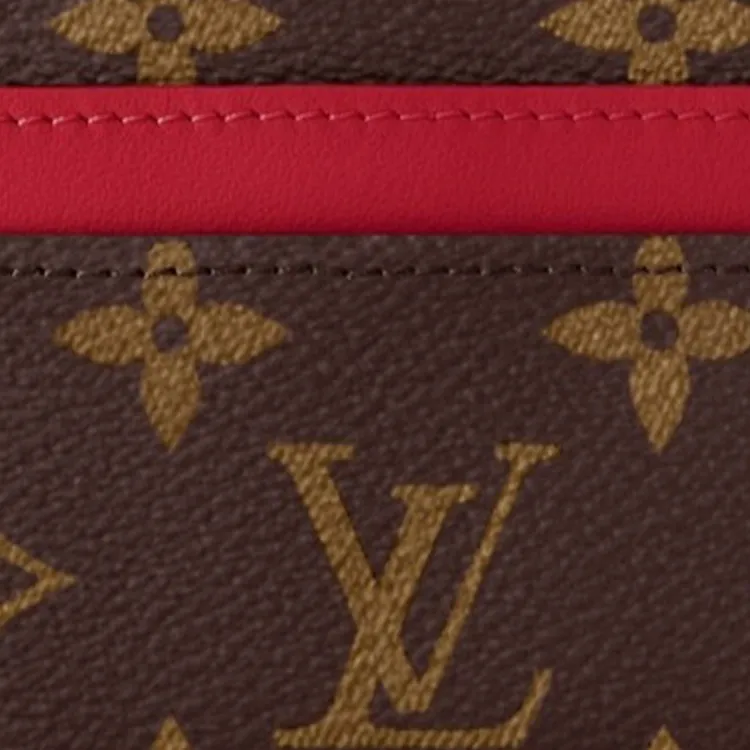 LOUIS VUITTON Leather Card Holder Regular Unisex Red & Brown-3