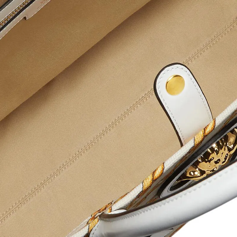 VERSACE La Medusa Cotton Tote Bag Shopping Bag Handbag Large Size Women's Gold & White-5