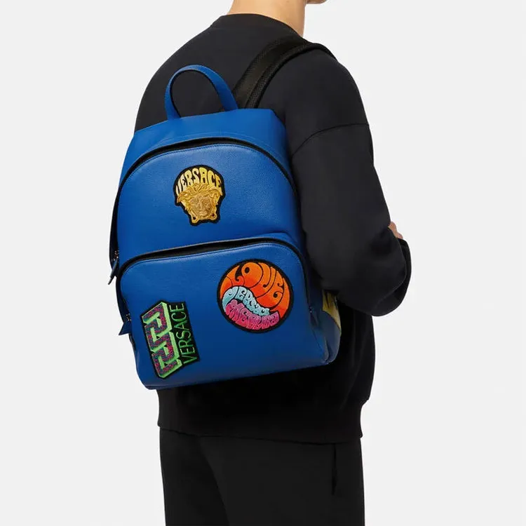 FANSIZHE Cow Leather Backpack Men's Blue-4
