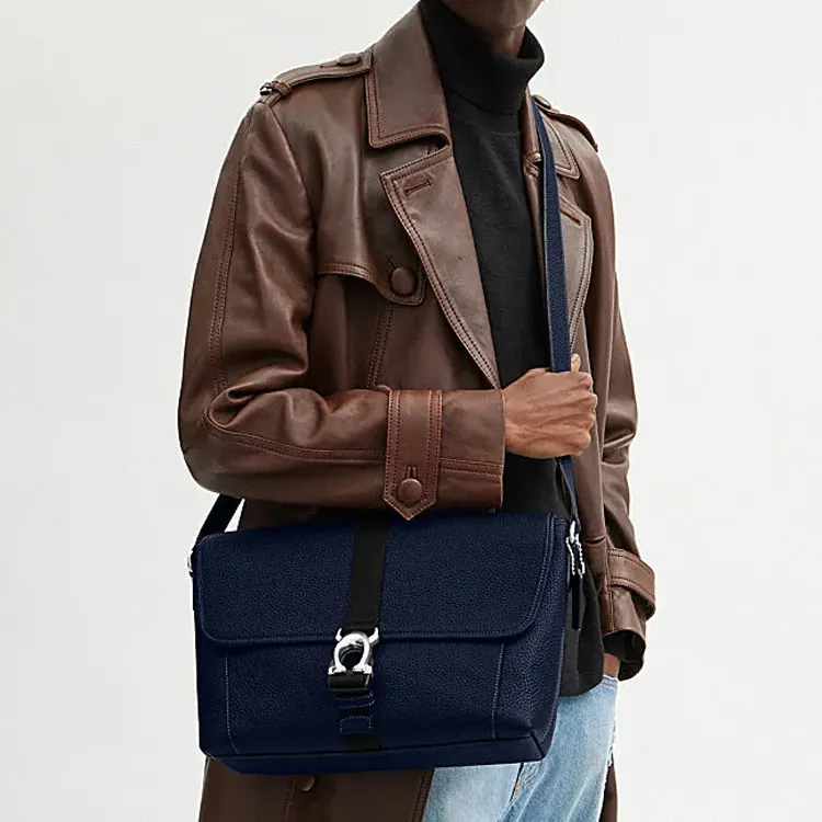 COACH Beck Grained Calfskin Shoulder Bag, Crossbody Bag Tubas Men's Dark Blue-3