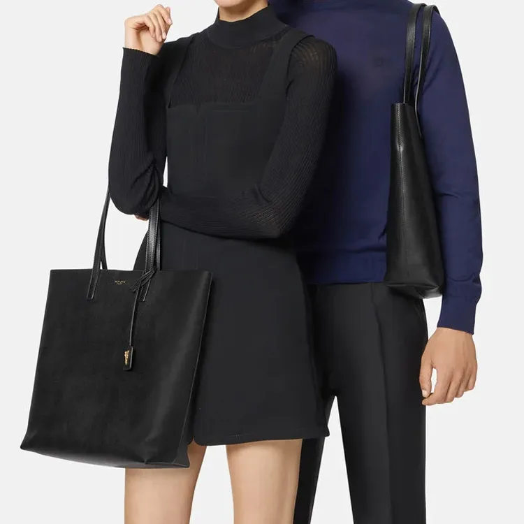 FANSIZHE Virtus Cow Leather Tote Bag Shopping Bag One Shoulder Handbag Men's Black-4