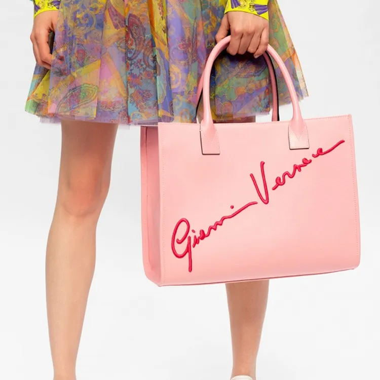 VERSACE Fabric Tote Bag Shopping Bag Handbag Women's Pink-4