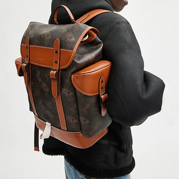 COACH Canvas With Leather Backpack Tubas Men's Brown & Black-4