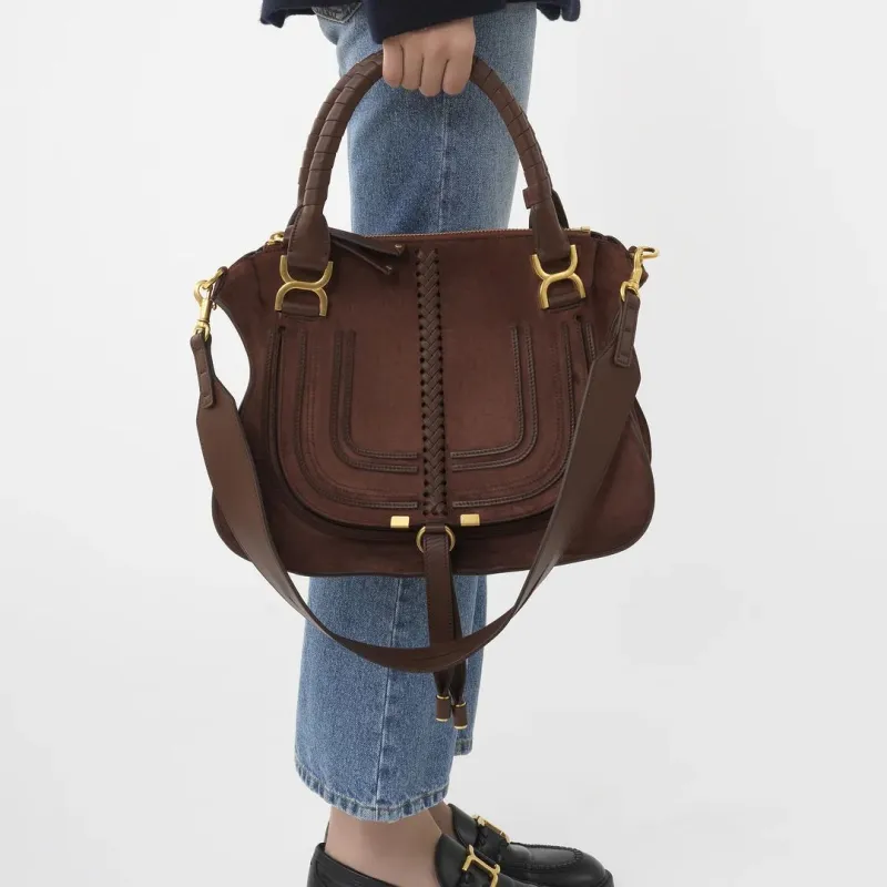 Chloe Marcie Suede Calfskin One Shoulder Handbags Regular Women's Burgundy-4