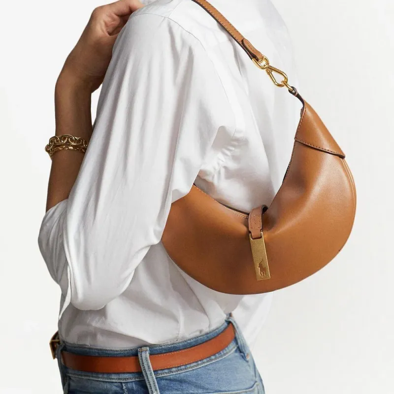 Polo Ralph Lauren Polo Id Small Calfskin Shoulder Bag Tan-4