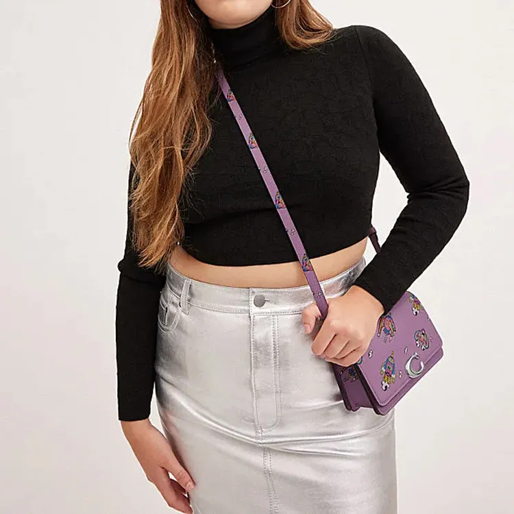 COACH Bandit Cow Leather Small Square Bag Shoulder Bag, Crossbody Bag Trumpets Women's Purple-4