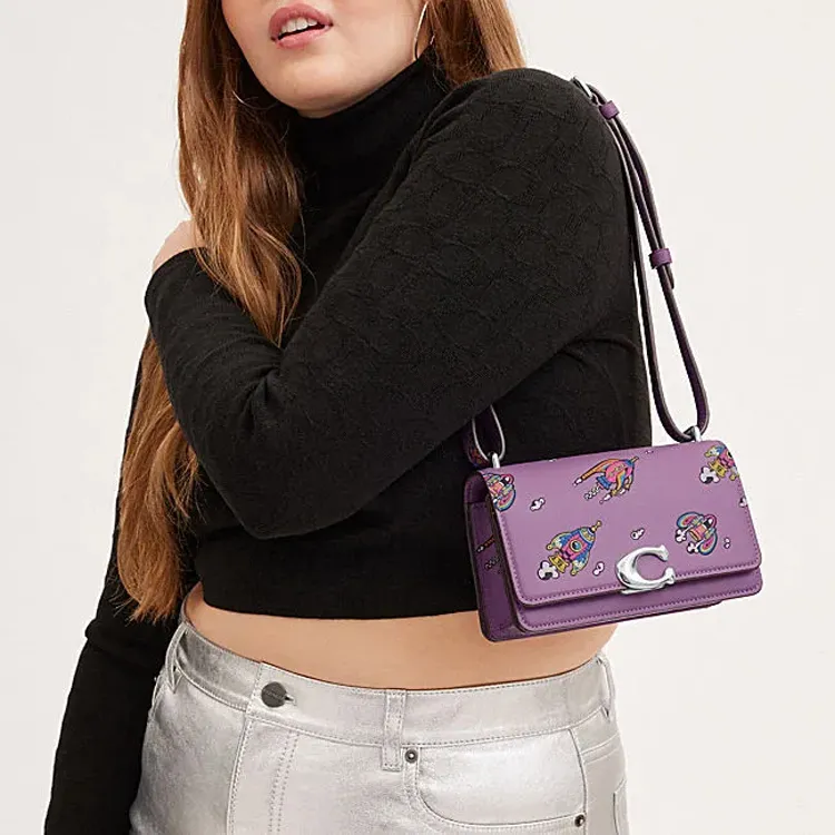 COACH Bandit Cow Leather Small Square Bag Shoulder Bag, Crossbody Bag Trumpets Women's Purple-5