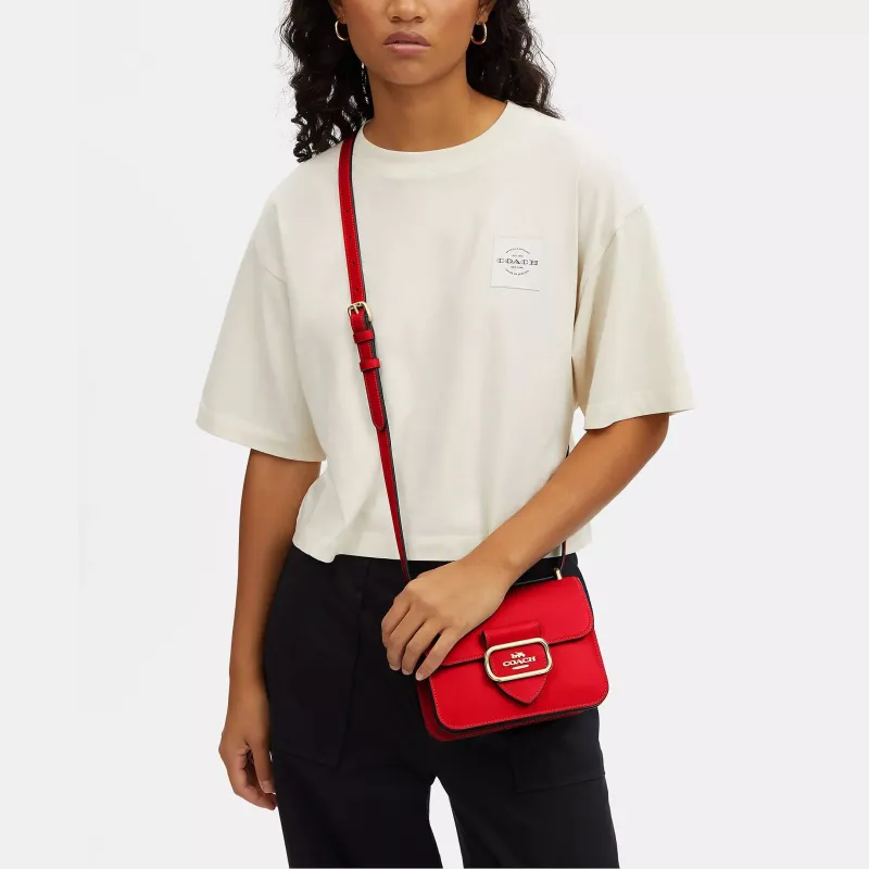 COACH Morgan Cow Leather Small Square Bag Shoulder Bag Crossbody Bag Small Size Women's Red-4