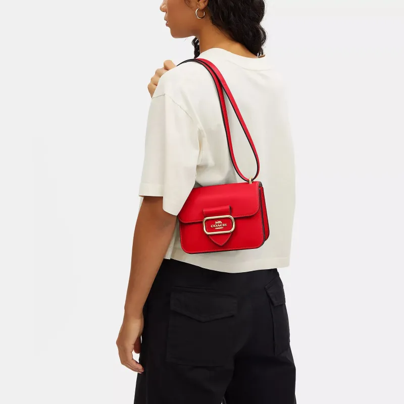 COACH Morgan Cow Leather Small Square Bag Shoulder Bag Crossbody Bag Small Size Women's Red-3