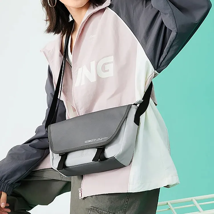 LiNing Sports Life Collection Polyester Shoulder Bag, Crossbody Bag Unisex Microcrystalline Gray & Asphalt Gray & Black-5