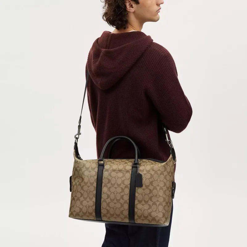 COACH Canvas With Leather Boston Bag Travel Bag Handbag Shoulder Bag Crossbody Bag Large Size Women's Gunmetal & Khaki-3