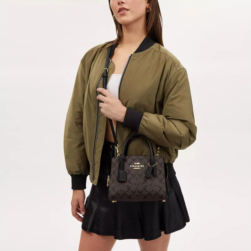 COACH Coated Canvas With Smooth Leather Tote Bag Shopping Bag Shoulder Bag Handbag Women's Dark Brown-3