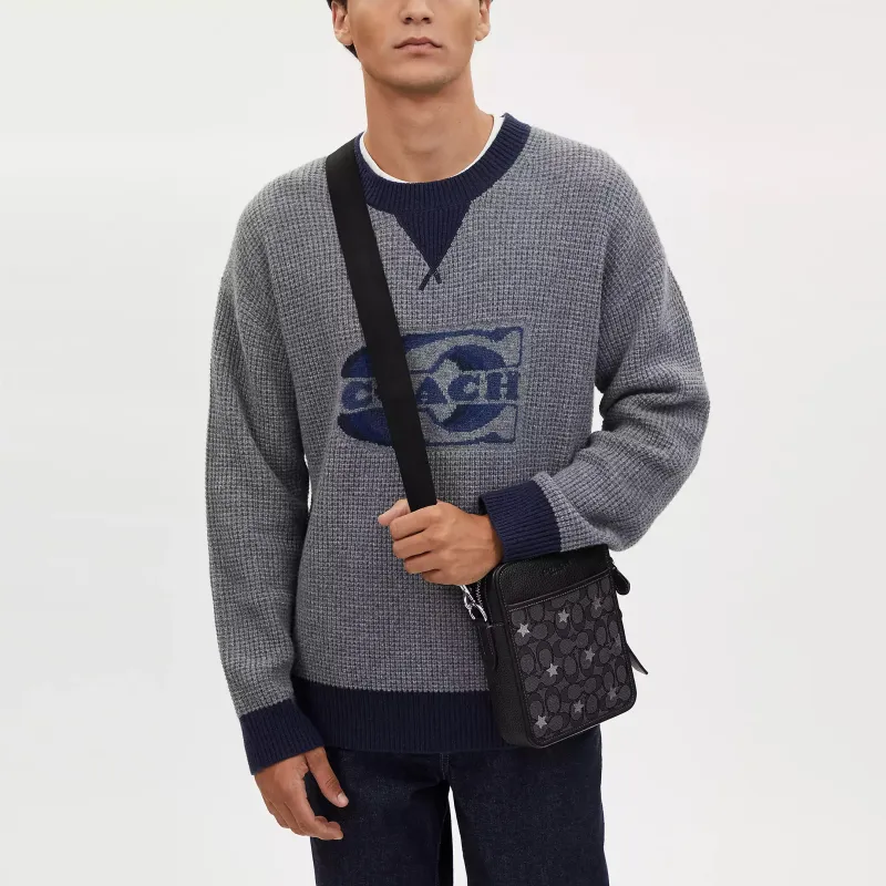 COACH Sullivan Jacquard With Leather Camera Bag Shoulder Bag Crossbody Bag Small Size Men's Charcoal Gray-4