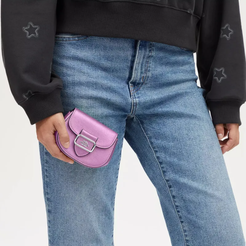 COACH Morgan Leather Card Holder Saddle Bag Shoulder Bag Crossbody Bag Mini Women's Metal Lilac-4