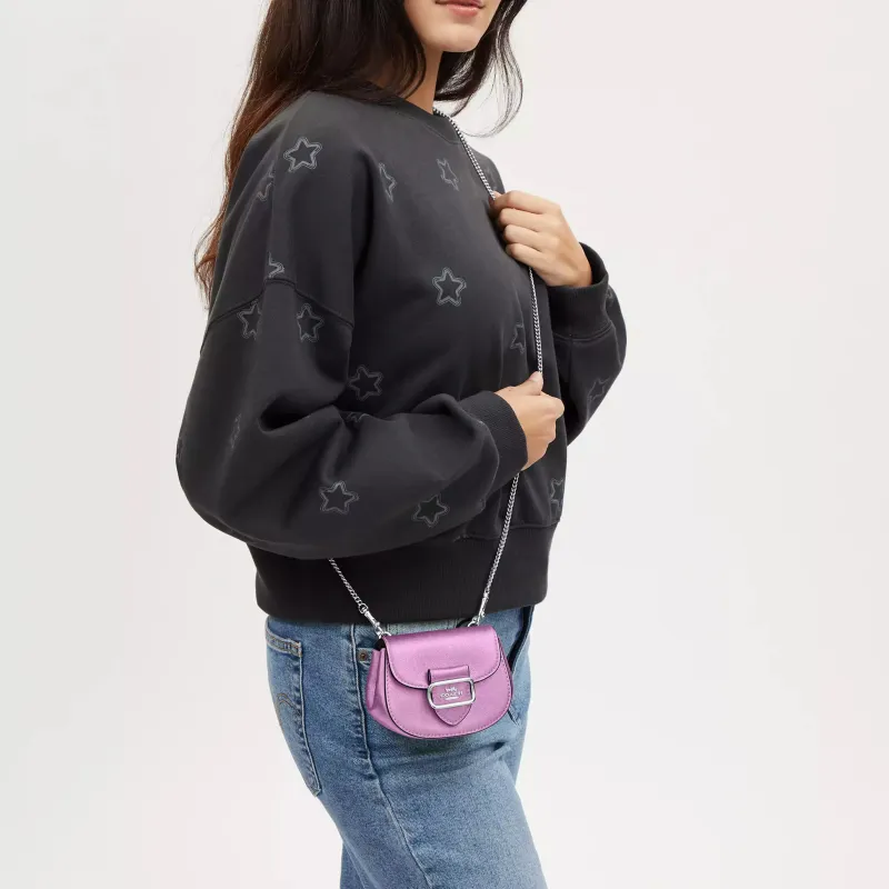 COACH Morgan Leather Card Holder Saddle Bag Shoulder Bag Crossbody Bag Mini Women's Metal Lilac-3