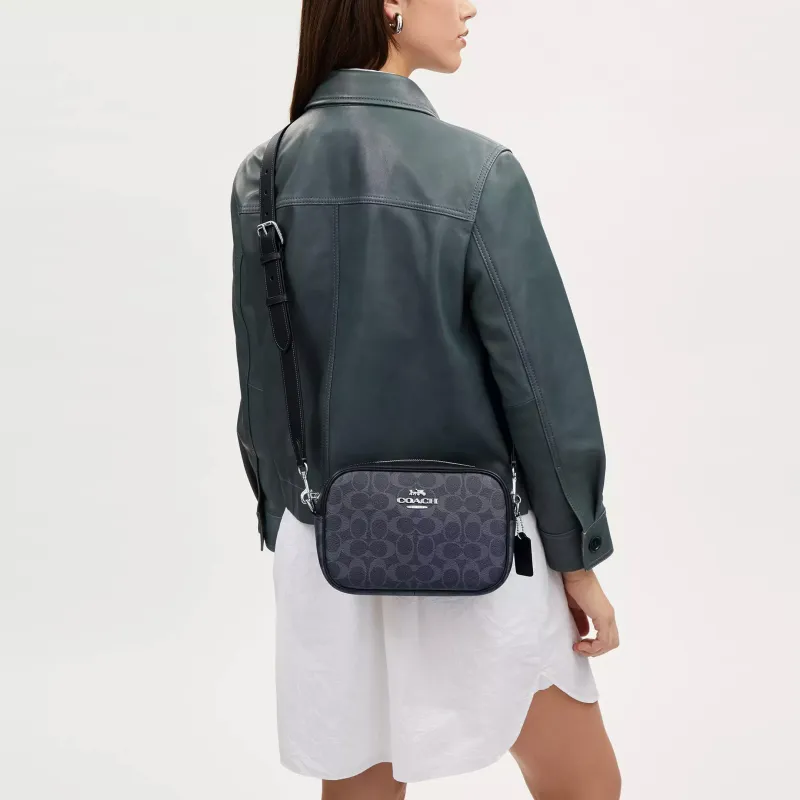 COACH Jamie Canvas With Leather Camera Bag Shoulder Bag Crossbody Bag Medium Size Women's Denim & Midnight Marine Blue-4