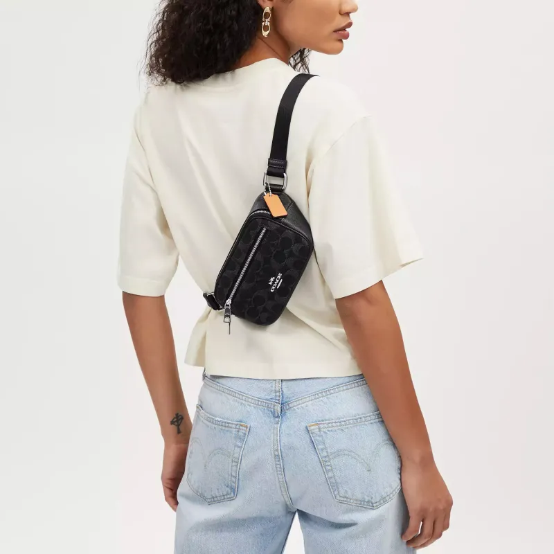 COACH Denim One Shoulder Crossbody Fanny Pack Mini Unisex Black-3