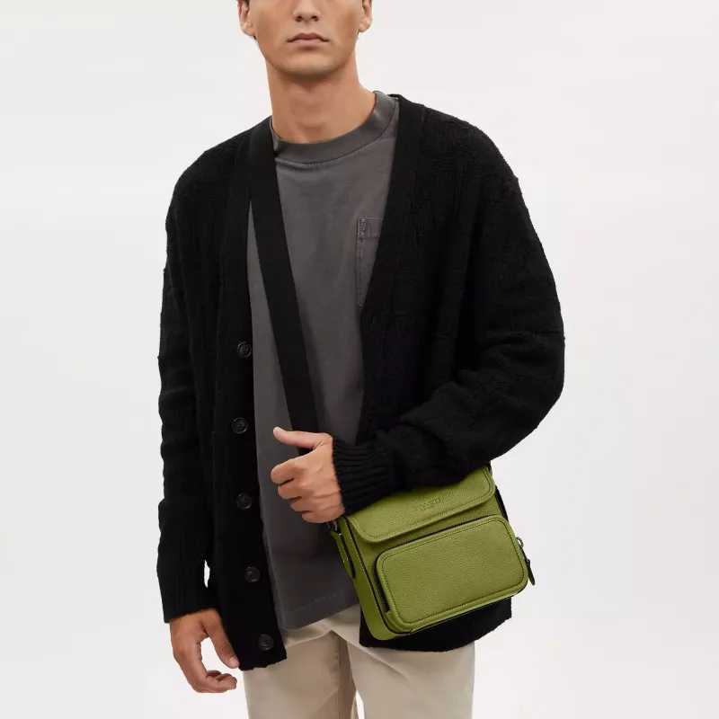 COACH Sullivan Calfskin Messenger Bag, Shoulder Bag, Crossbody Bag Men's Yellow Green-3