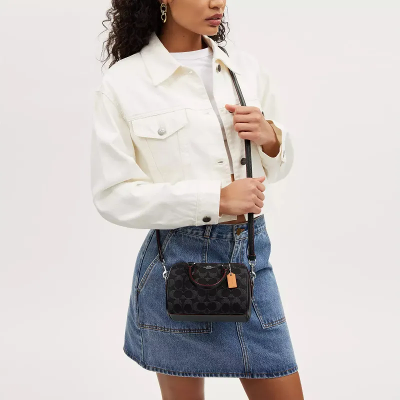 COACH Rowan Denim Handbag Shoulder Bag Crossbody Bag Mini Women's Black-3