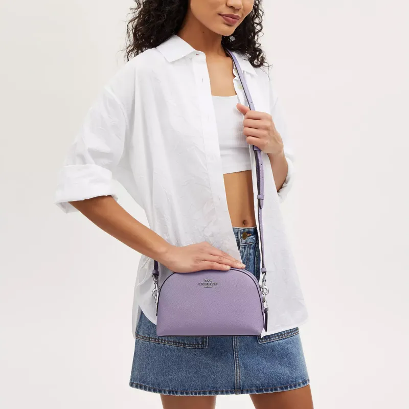 COACH Leather Saddle Bag, Shoulder Bag, Crossbody Bag Medium Size Women's Silver & Light Purple-3