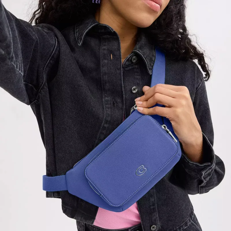 COACH Cross Grain Canvas With Leather Shoulder Bag, Crossbody Bag, Fanny Pack Medium Size Men's Blueberry-5