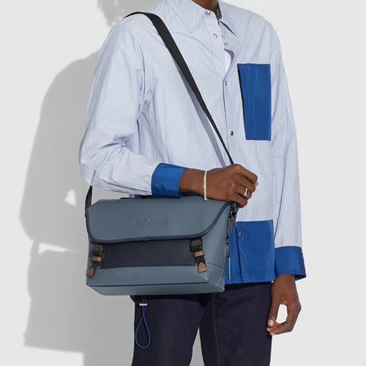 COACH Cow Leather Cycling Bag Messenger Bag Crossbody Bag Shoulder Bag Medium Size Men's Dark Blue Black-4