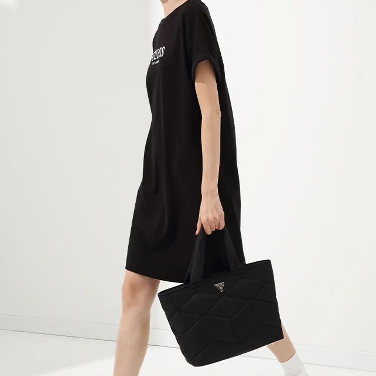 GUESS Fabric Tote Bag Shopping Bag Shoulder Bag Handbag Medium Size Women's Black-6