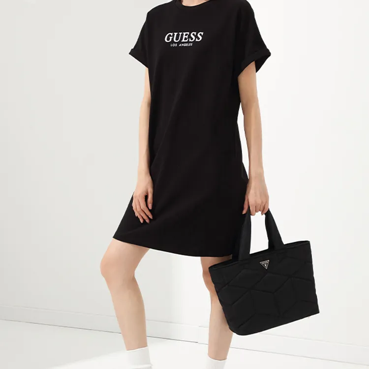 GUESS Fabric Tote Bag Shopping Bag Shoulder Bag Handbag Medium Size Women's Black-5