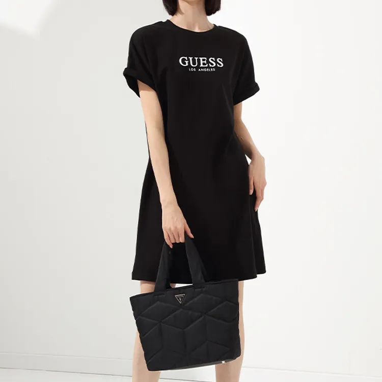 GUESS Fabric Tote Bag Shopping Bag Shoulder Bag Handbag Medium Size Women's Black-3