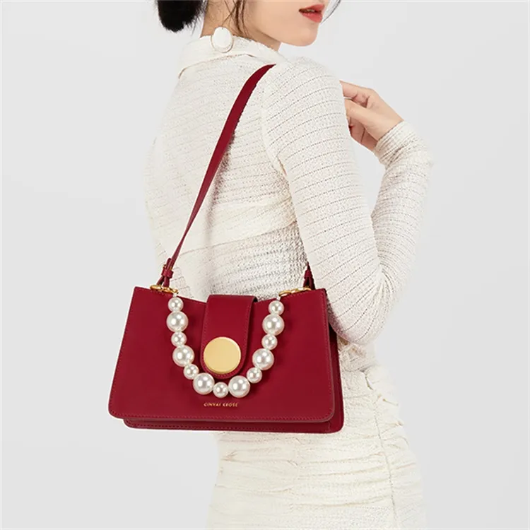 Simvay Clos Cow Leather With Super Fine Shoulder Bag, Baguette Bag, Handbag Small Size Women's Burgundy-3