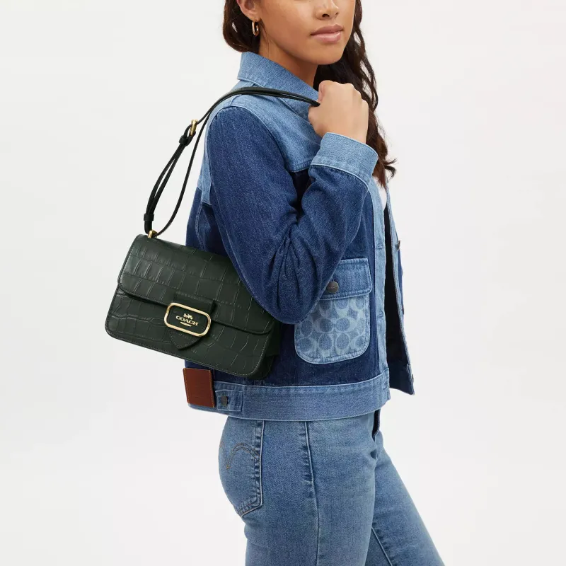 COACH Morgan Leather Small Square Bag Shoulder Bag Crossbody Bag Medium Size Women's Gold & Amazon Green-5