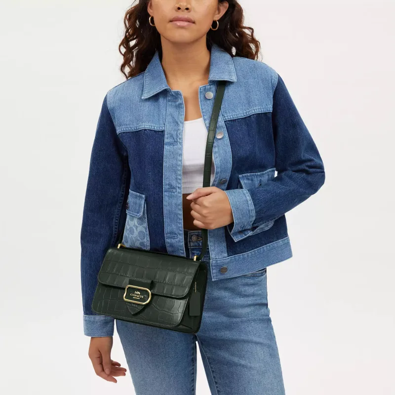 COACH Morgan Leather Small Square Bag Shoulder Bag Crossbody Bag Medium Size Women's Gold & Amazon Green-4