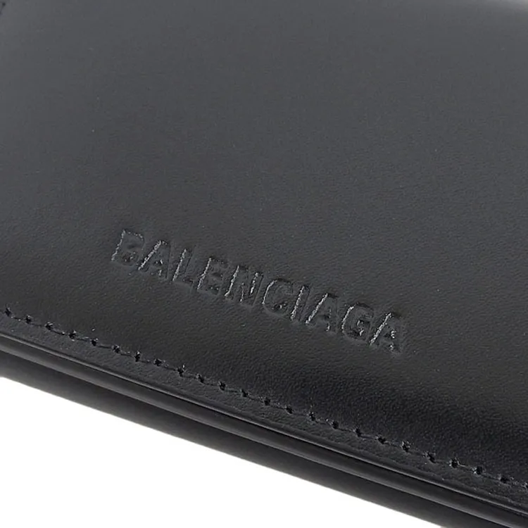 Balenciaga ESSENTIAL Leather Wallet Mini Unisex Black & Red-5