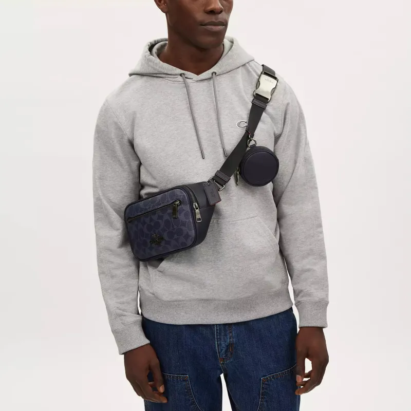 COACH Elias Denim Crossbody Fanny Pack Tubas Men's Midnight Marine Blue-4