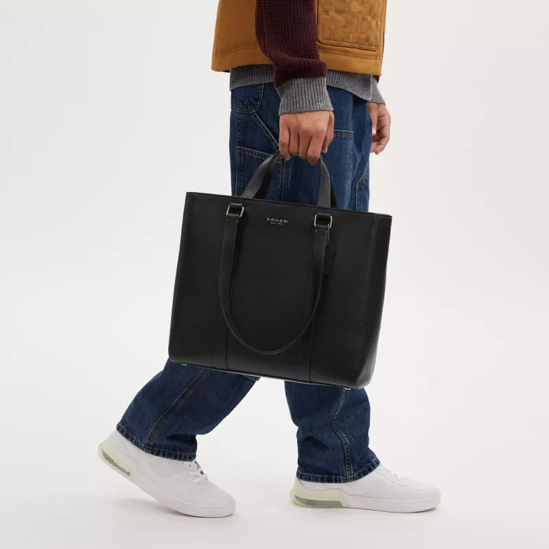 COACH Hudson Refined Pebbled Leather Tote Bag, Shopping Bag, Shoulder Bag, Handbag Tubas Men's Black-4