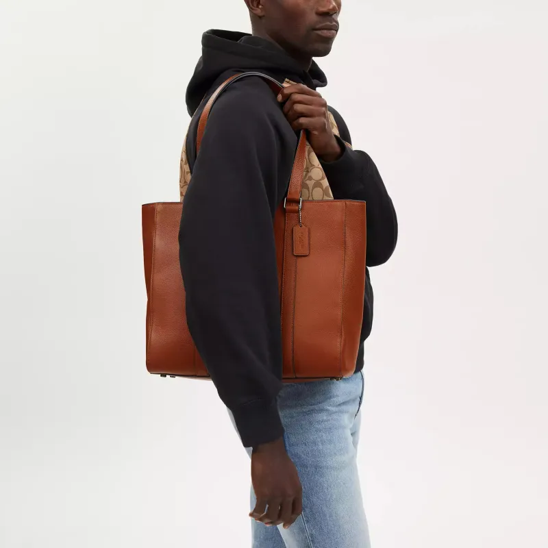 COACH Hudson Refined Pebbled Leather Tote Bag, Shopping Bag, Shoulder Bag, Handbag Tubas Men's Saddle-3