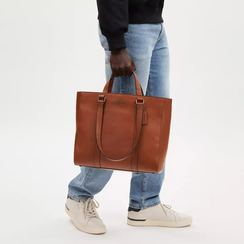 COACH Hudson Refined Pebbled Leather Tote Bag, Shopping Bag, Shoulder Bag, Handbag Tubas Men's Saddle-4