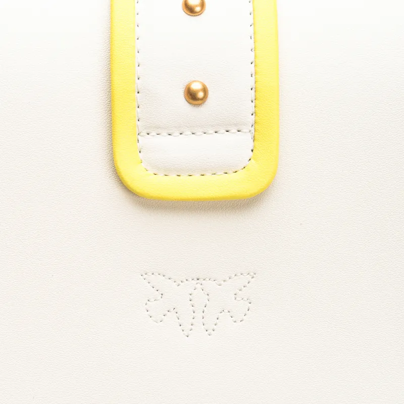 PINKO LOVE Series Leather Crossbody Bag, Shoulder Bag Women's White & Antique Gold-4