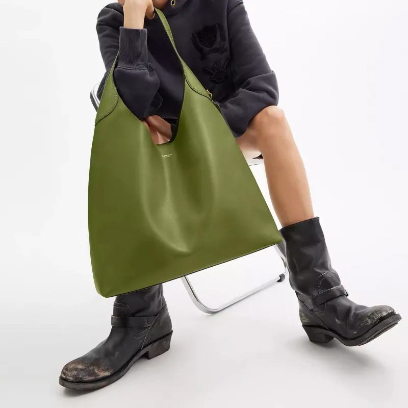 COACH Brooklyn Natural Grain Leather Hobo Bag, Handbag, Shoulder Bag Women's Green-4
