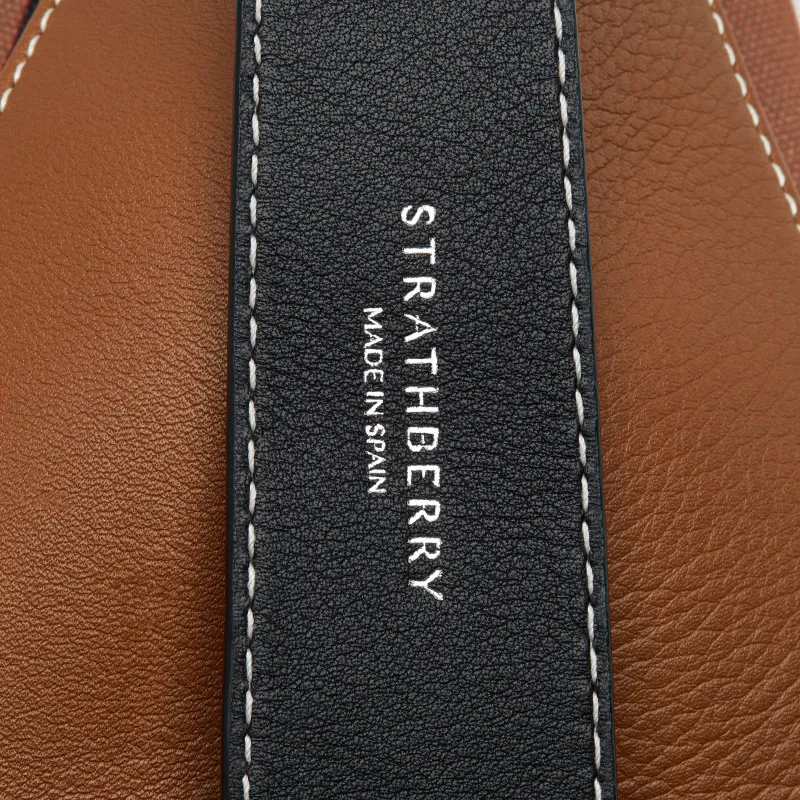 Strathberry Smooth Calfskin Stripes Canvas Handbag Shoulder Bag Women's Chestnut/Black/Green-5
