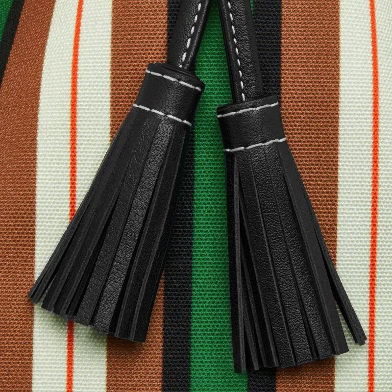 Strathberry Smooth Calfskin Stripes Canvas Handbag Shoulder Bag Women's Chestnut/Black/Green-4
