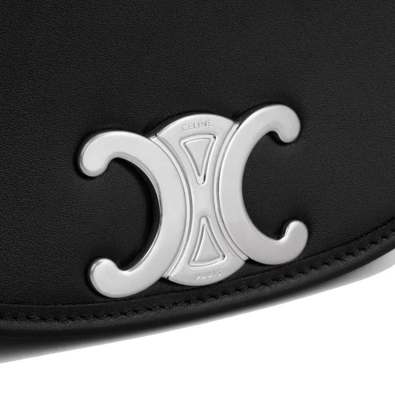 CELINE Besace Calfskin Shoulder Bag, Crossbody Bag Trumpets Men's Black-4