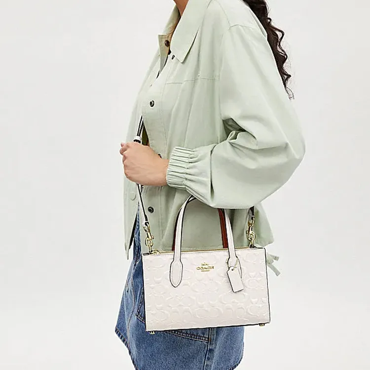 COACH Split Cow Leather Tote Bag, Shopping Bag, Shoulder Bag, Crossbody Bag, Handbag Trumpets Women's Chalk White-3