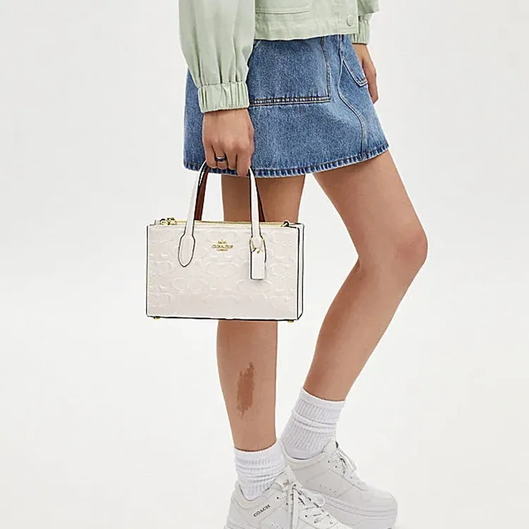COACH Split Cow Leather Tote Bag, Shopping Bag, Shoulder Bag, Crossbody Bag, Handbag Trumpets Women's Chalk White-4