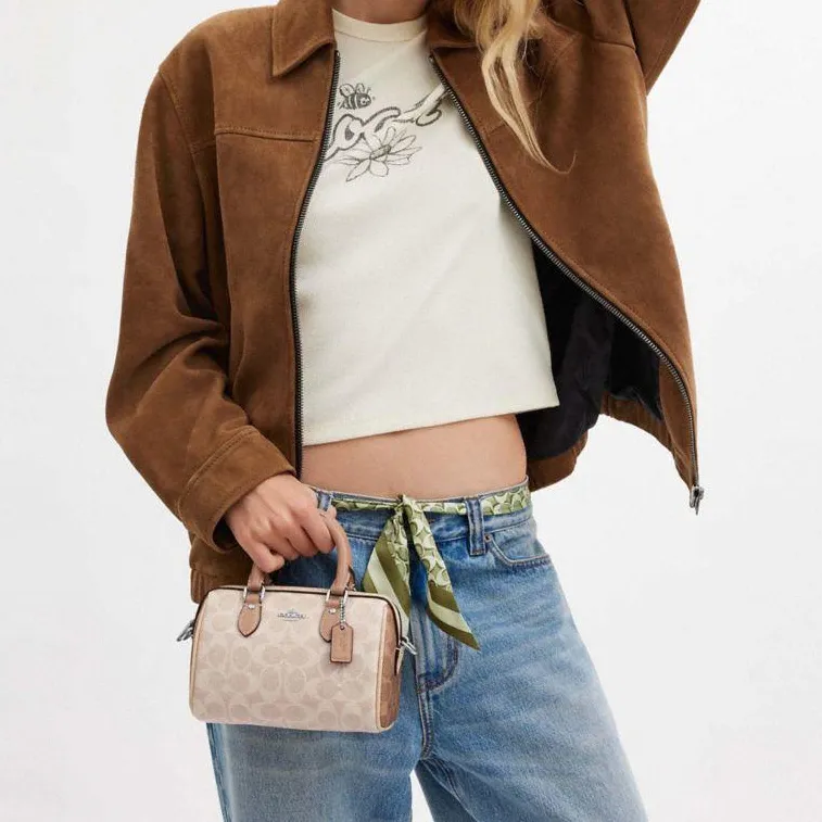 COACH Rowan PVC Boston Bag Shoulder Bag Crossbody Bag Handbag Small Size Women's Milk Tea Beige-3