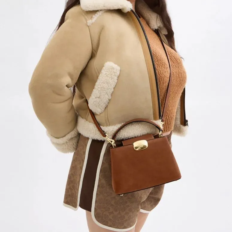 COACH Eliza Cow Split Leather Shoulder Bag, Crossbody Bag, Handbag Mini Women's Yellow Ochre-3