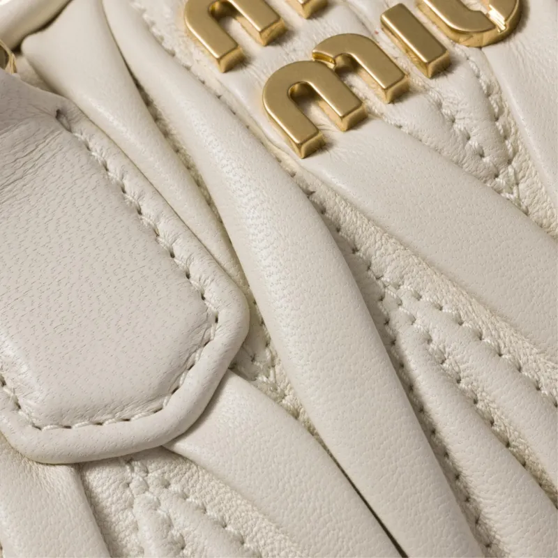 MIU MIU Arcadie Series Leather Shoulder Bag, Crossbody Bag, Handbag Mini Women's White-4
