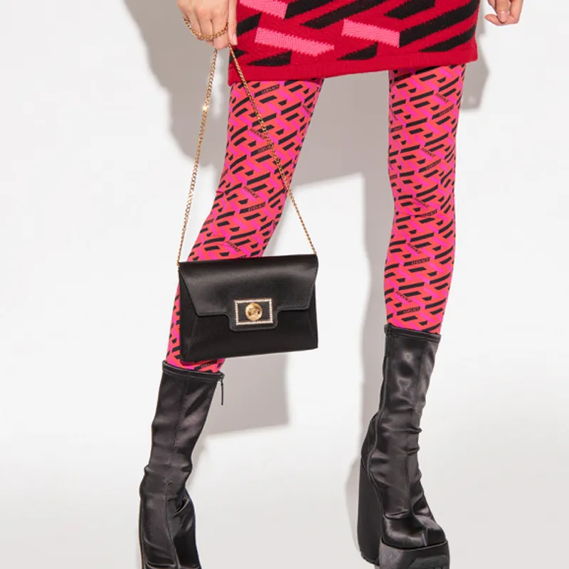 VERSACE La Medusa Viscose Envelope Bag One Shoulder Crossbody Clutches Women's Black-4